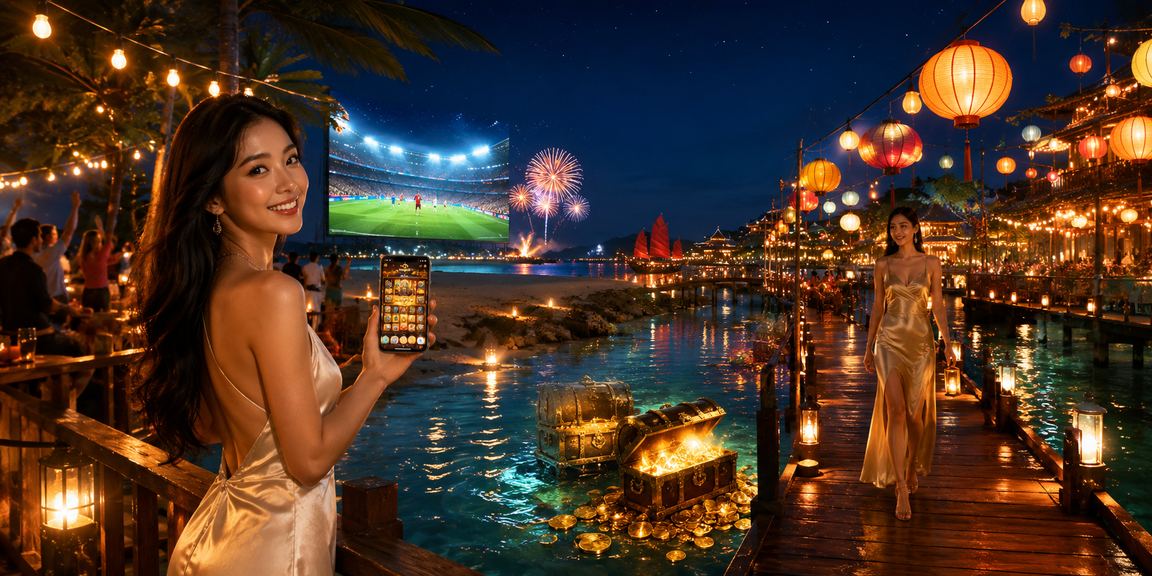 Người dùng tại chợ đêm Phú Quốc chơi casino trực tuyến trên điện thoại di động